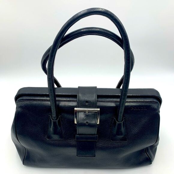 Auth PRADA Black Vitello Leather Speedy Boston Doctor Fibbia Bag Preloved - Picture 4 of 10